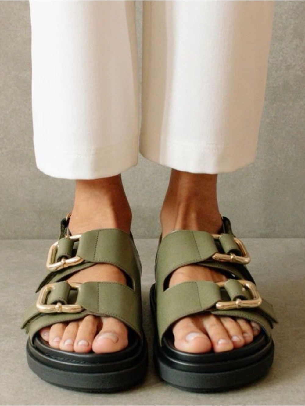ALOHAS Harper Olive Green Buckle Sandals - Comfortable Adjustable Straps